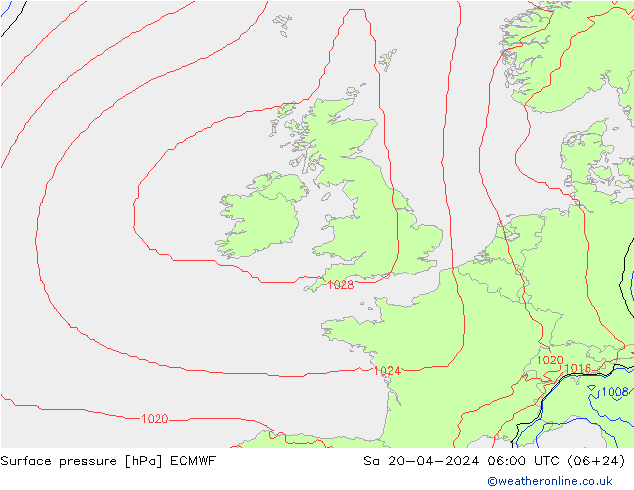 Surface pressure ECMWF Sa 20.04.2024 06 UTC