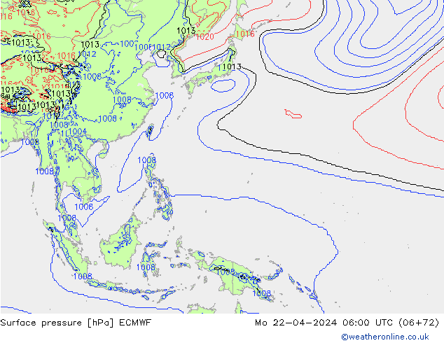 ciśnienie ECMWF pon. 22.04.2024 06 UTC