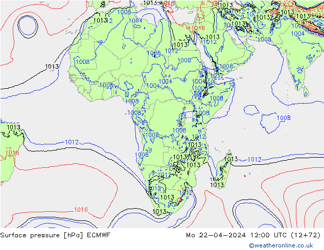 Pressione al suolo ECMWF lun 22.04.2024 12 UTC