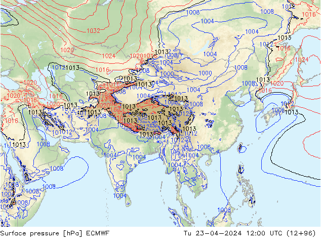 Luchtdruk (Grond) ECMWF di 23.04.2024 12 UTC