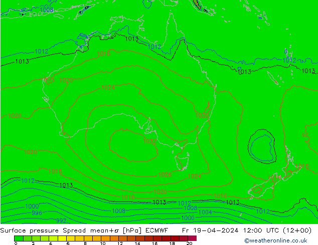 Surface pressure Spread ECMWF Fr 19.04.2024 12 UTC