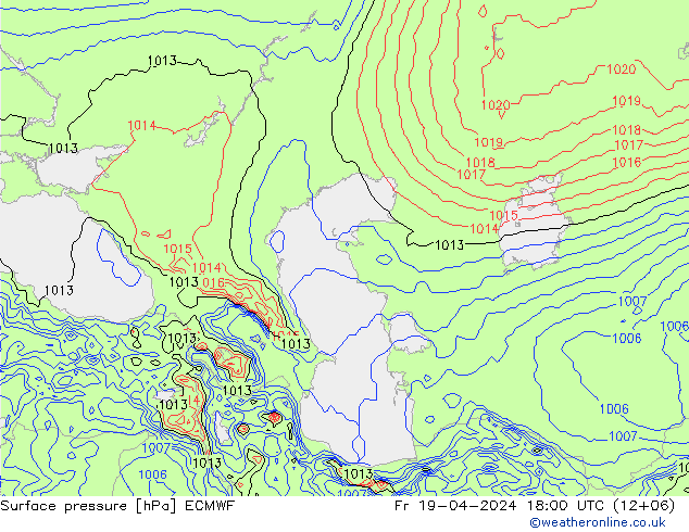 Surface pressure ECMWF Fr 19.04.2024 18 UTC