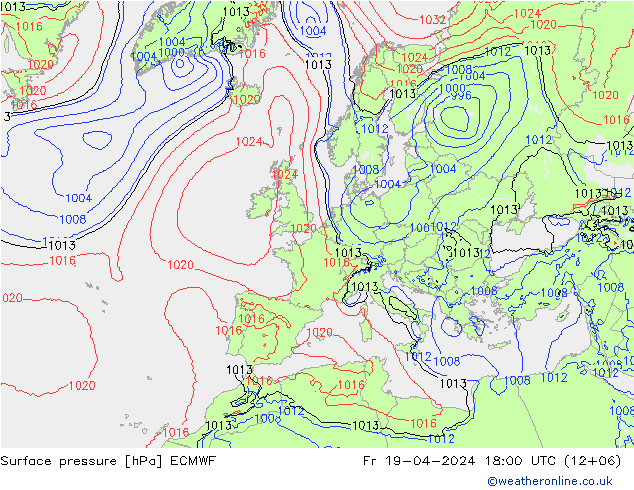 Atmosférický tlak ECMWF Pá 19.04.2024 18 UTC