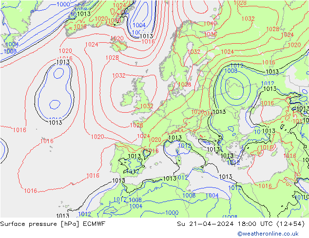 Atmosférický tlak ECMWF Ne 21.04.2024 18 UTC