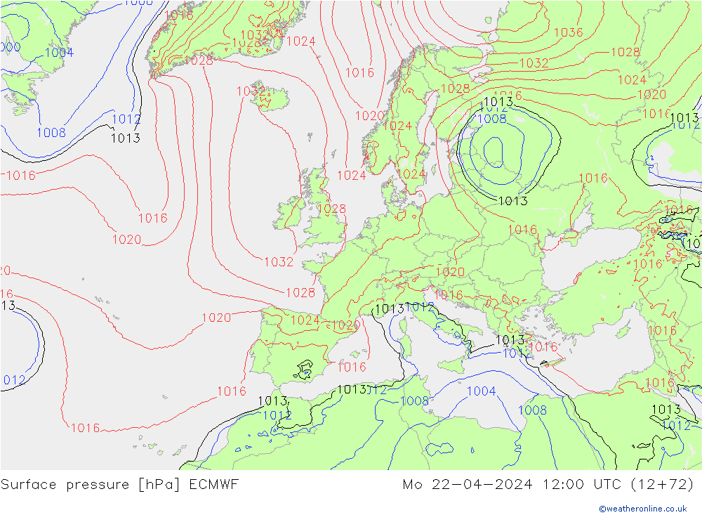 Bodendruck ECMWF Mo 22.04.2024 12 UTC