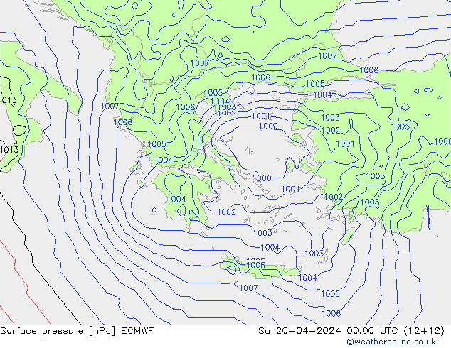 Surface pressure ECMWF Sa 20.04.2024 00 UTC