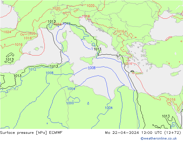 pressão do solo ECMWF Seg 22.04.2024 12 UTC