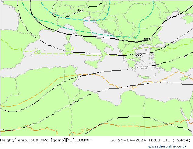 Height/Temp. 500 hPa ECMWF Su 21.04.2024 18 UTC