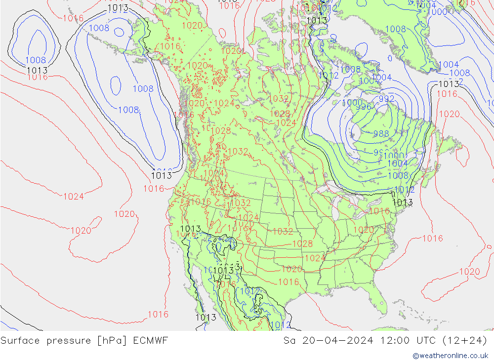 Bodendruck ECMWF Sa 20.04.2024 12 UTC