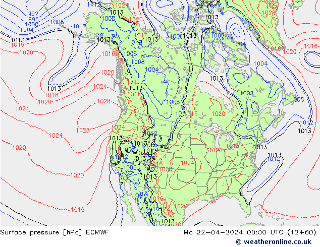 Bodendruck ECMWF Mo 22.04.2024 00 UTC