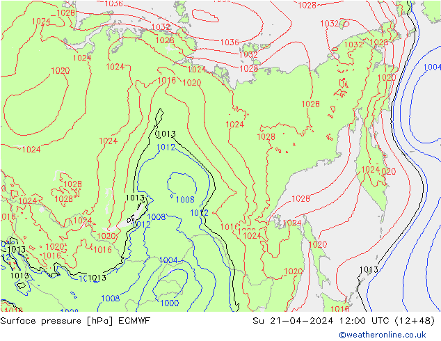Luchtdruk (Grond) ECMWF zo 21.04.2024 12 UTC