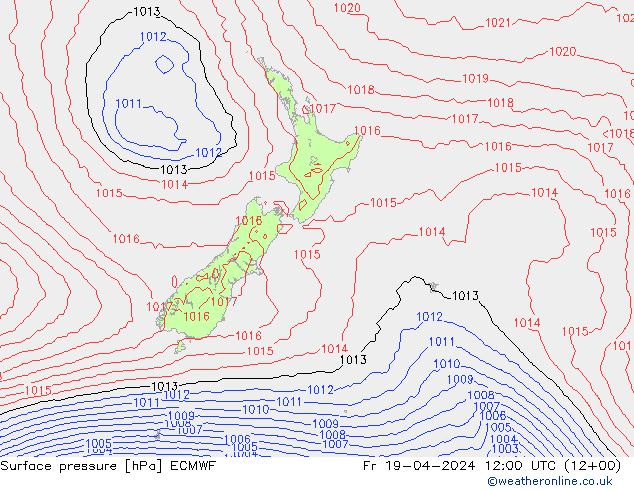 Pressione al suolo ECMWF ven 19.04.2024 12 UTC