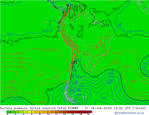 Surface pressure Spread ECMWF Fr 19.04.2024 12 UTC