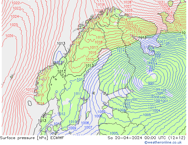 Bodendruck ECMWF Sa 20.04.2024 00 UTC