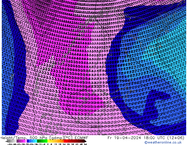 Height/Temp. 500 hPa ECMWF Fr 19.04.2024 18 UTC