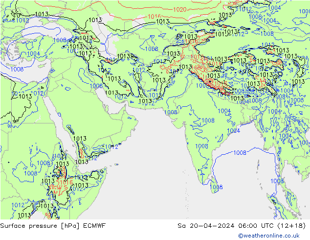 Pressione al suolo ECMWF sab 20.04.2024 06 UTC