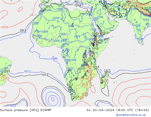 Presión superficial ECMWF sáb 20.04.2024 18 UTC