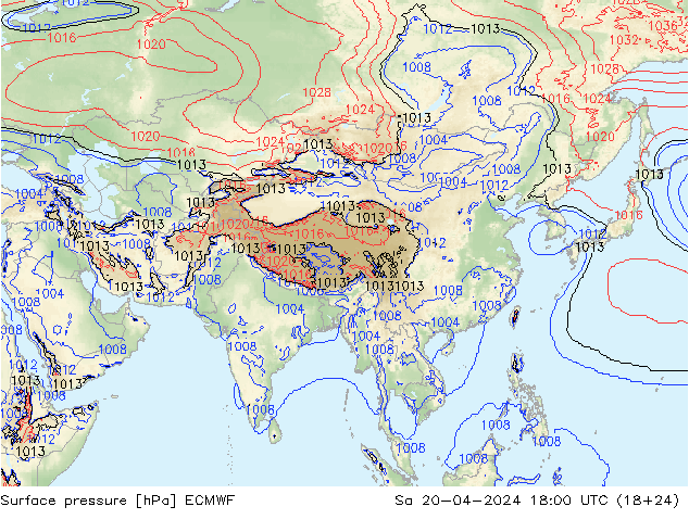 Atmosférický tlak ECMWF So 20.04.2024 18 UTC