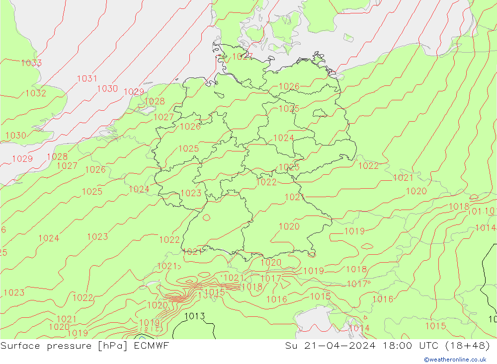 Surface pressure ECMWF Su 21.04.2024 18 UTC