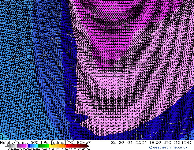 Height/Temp. 500 hPa ECMWF so. 20.04.2024 18 UTC