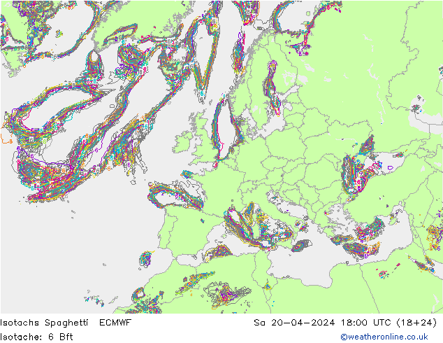 Isotachen Spaghetti ECMWF Sa 20.04.2024 18 UTC