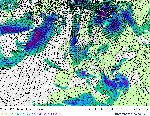 Wind 925 hPa ECMWF Sa 20.04.2024 00 UTC
