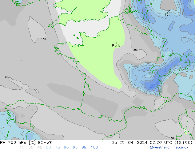 Humidité rel. 700 hPa ECMWF sam 20.04.2024 00 UTC