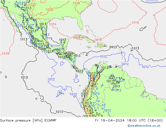 ciśnienie ECMWF pt. 19.04.2024 18 UTC
