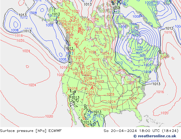 Bodendruck ECMWF Sa 20.04.2024 18 UTC
