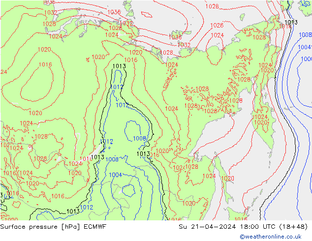 приземное давление ECMWF Вс 21.04.2024 18 UTC
