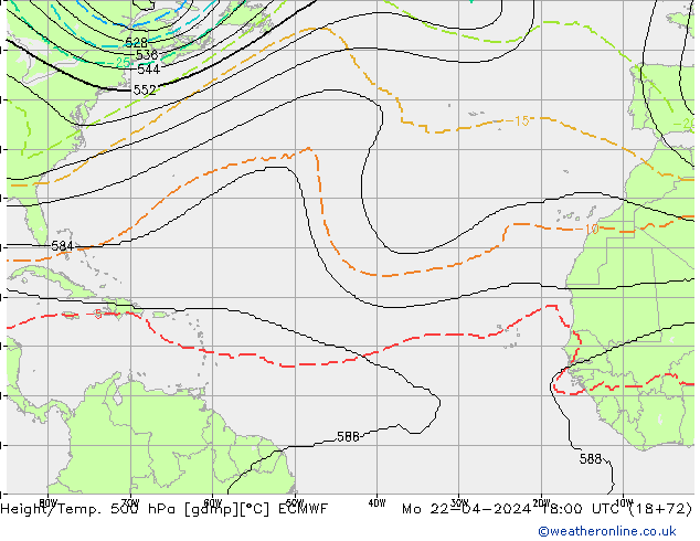 Yükseklik/Sıc. 500 hPa ECMWF Pzt 22.04.2024 18 UTC