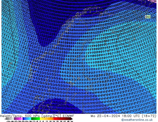 Hoogte/Temp. 500 hPa ECMWF ma 22.04.2024 18 UTC