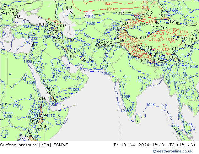 pressão do solo ECMWF Sex 19.04.2024 18 UTC