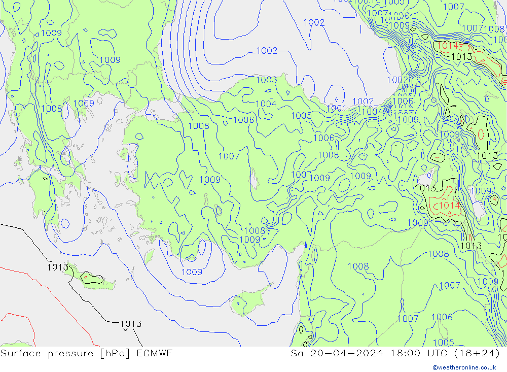 Luchtdruk (Grond) ECMWF za 20.04.2024 18 UTC