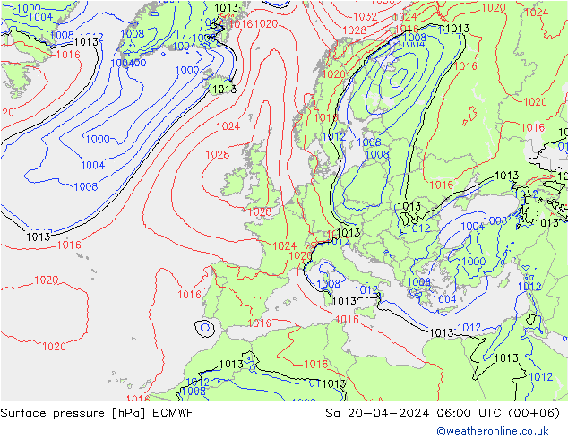 Atmosférický tlak ECMWF So 20.04.2024 06 UTC