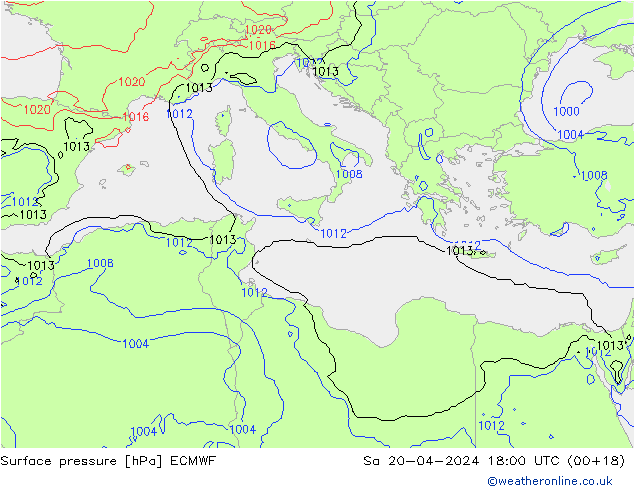 Surface pressure ECMWF Sa 20.04.2024 18 UTC