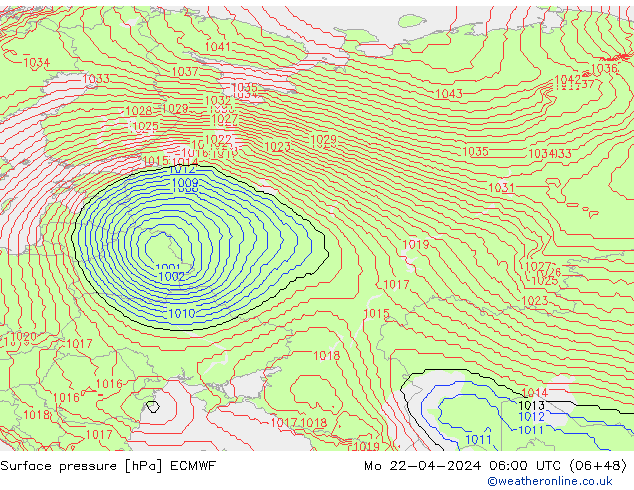 Atmosférický tlak ECMWF Po 22.04.2024 06 UTC
