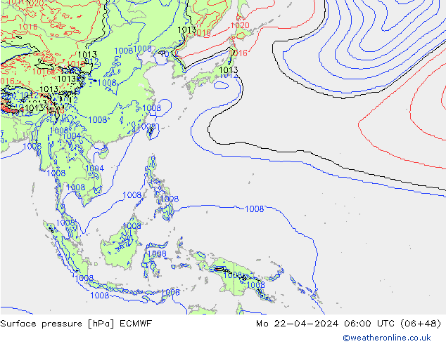Surface pressure ECMWF Mo 22.04.2024 06 UTC