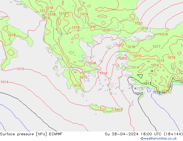 приземное давление ECMWF Вс 28.04.2024 18 UTC