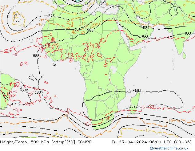 Height/Temp. 500 hPa ECMWF Tu 23.04.2024 06 UTC