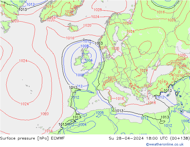Surface pressure ECMWF Su 28.04.2024 18 UTC