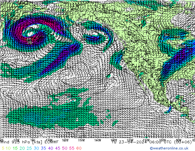 Wind 925 hPa ECMWF Tu 23.04.2024 06 UTC