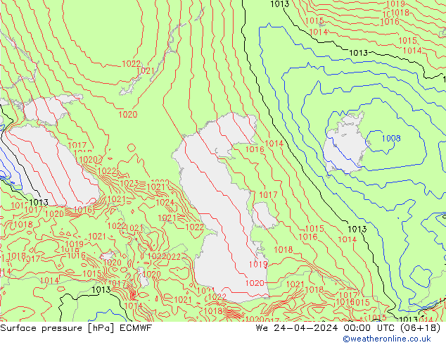 Surface pressure ECMWF We 24.04.2024 00 UTC