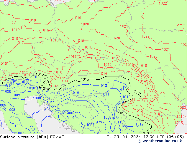 Pressione al suolo ECMWF mar 23.04.2024 12 UTC
