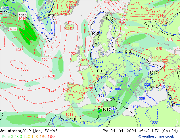 Polarjet/Bodendruck ECMWF Mi 24.04.2024 06 UTC
