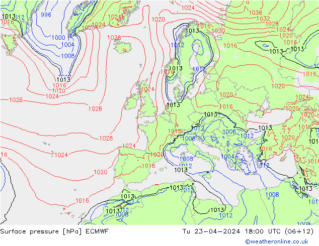 Pressione al suolo ECMWF mar 23.04.2024 18 UTC