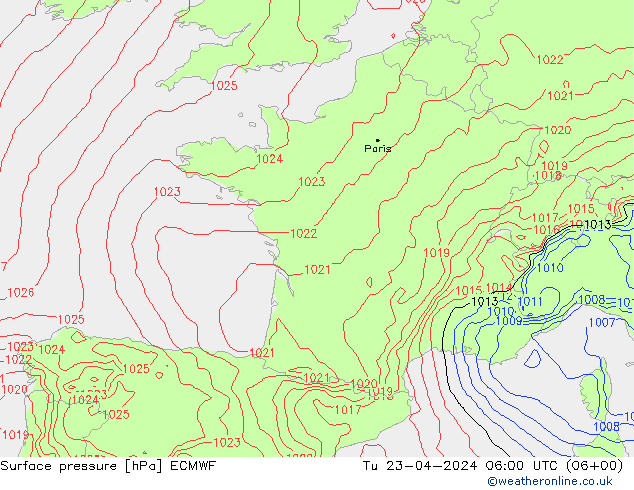 pression de l'air ECMWF mar 23.04.2024 06 UTC