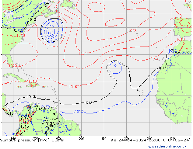 Surface pressure ECMWF We 24.04.2024 06 UTC