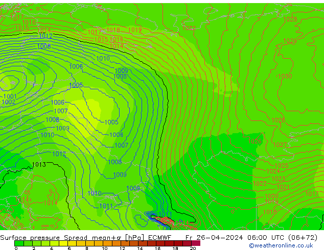 Surface pressure Spread ECMWF Fr 26.04.2024 06 UTC