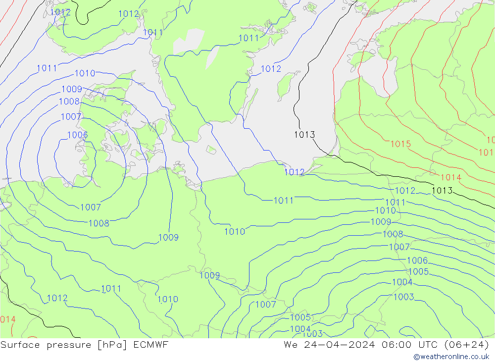 ciśnienie ECMWF śro. 24.04.2024 06 UTC